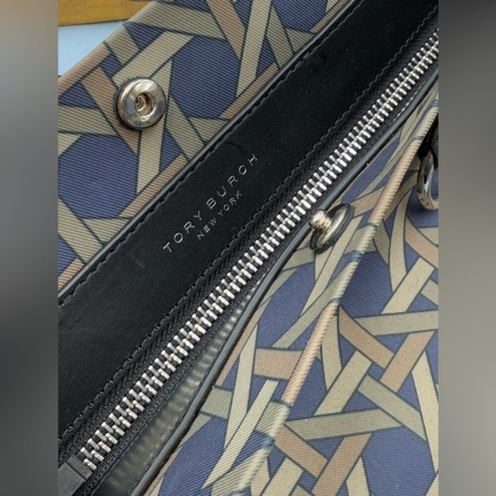🆕 TORY BURCH 🧿 NWOT Small Basketweave Tote Bag, Cotton Canvas & Leather - AUTH - Picture 10 of 16